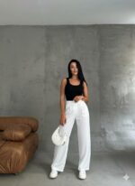 Женские Свободные Классические Белые Брюки Палаццо