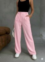 Женские Свободные Классические Розовые Брюки Палаццо