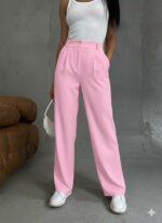 Женские Свободные Классические Розовые Брюки Палаццо