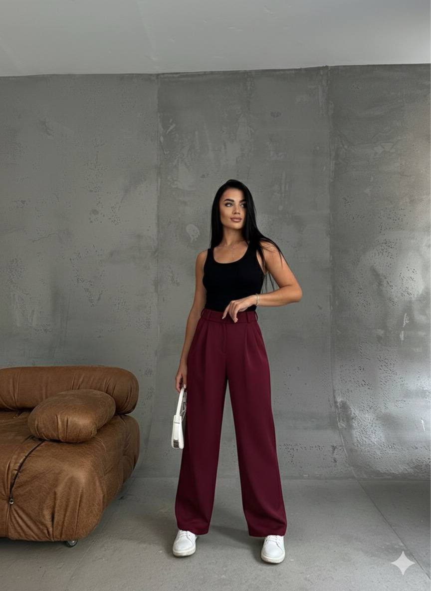photo_2026-02-28_12-07-31 Женские Свободные Классические Бордовые Брюки Палаццо