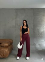 Женские Свободные Классические Бордовые Брюки Палаццо