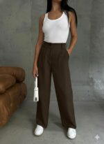 Женские Свободные Классические Коричневые Брюки Палаццо