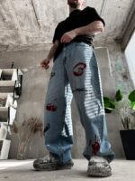 Мужские Синие Джинсы Баллоны - Широкие Оверсайз с Принтами