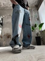 Мужские Синие Джинсы Баллоны - Широкие Оверсайз с Принтами