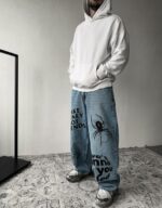 Мужские Широкие Синие Джинсы Баллоны Оверсайз Принт Паук