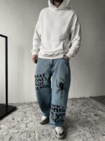 Мужские Широкие Синие Джинсы Баллоны Оверсайз Принт Паук