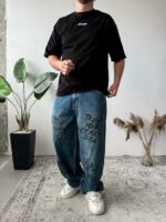 Мужские Широкие Синие Джинсы Баллоны Оверсайз с Надписями