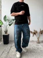 Мужские Широкие Синие Джинсы Баллоны Оверсайз с Надписями