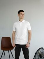 Мужская Базовая Хлопковая Белая Футболка Поло с Воротником