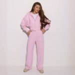 Женский Базовый Розовый Спортивный Костюм на Молнии Оверсайз - Кофта Зипка + Широкие Штаны
