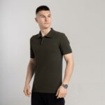 Мужская Базовая Хлопковая Хаки Футболка Поло с Воротником
