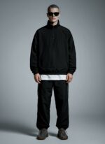 Мужской Черный Спортивный Костюм Плащевка Свободного Кроя - Анорак + Штаны с Кантом