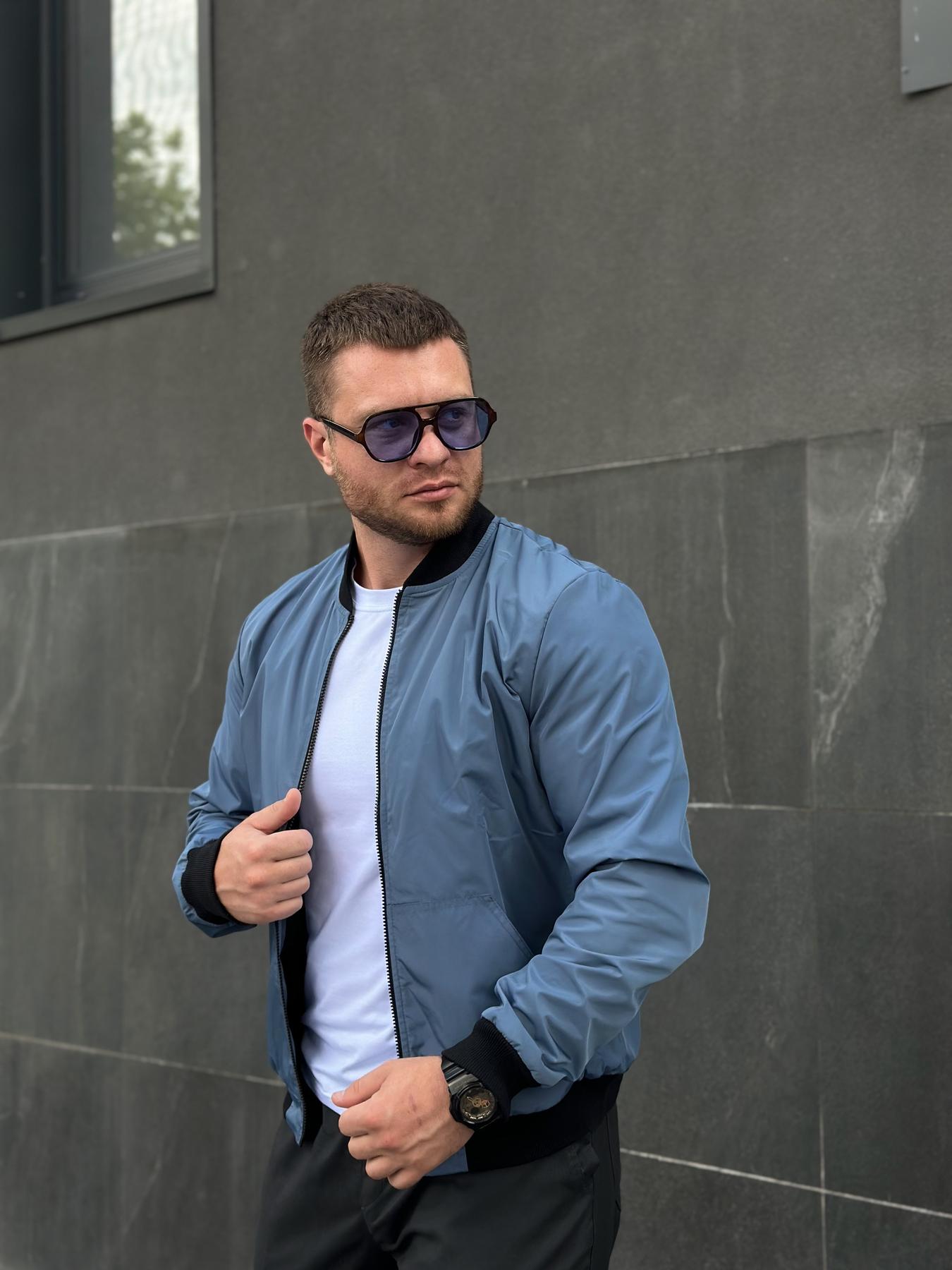 3e0462c1729be3b509eb Мужской Демисезонный Водоотталкивающий Голубой Бомбер - Куртка Ветровка на Молнии