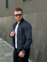 Мужской Демисезонный Водоотталкивающий Темно-Синий Бомбер - Куртка Ветровка на Молнии