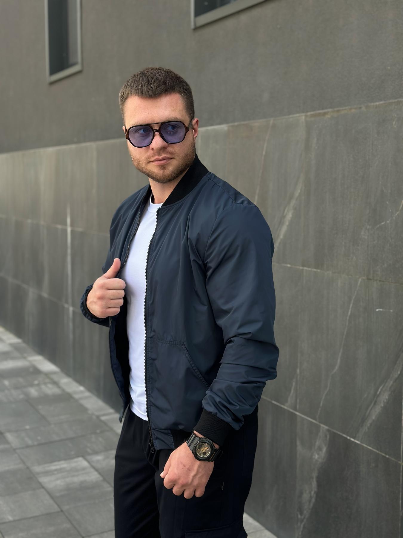 62a496cf9ed1a99fbea9 Мужской Демисезонный Водоотталкивающий Темно-Синий Бомбер - Куртка Ветровка на Молнии