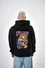 Мужское Черное Худи “Destroy” - Свободного Кроя на Флисе