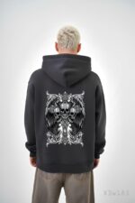 Мужское Графитовое Худи Свободного Кроя Трехнитка на Флисе с Черепами