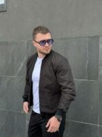 Мужской Демисезонный Водоотталкивающий Черный Бомбер - Куртка Ветровка на Молнии