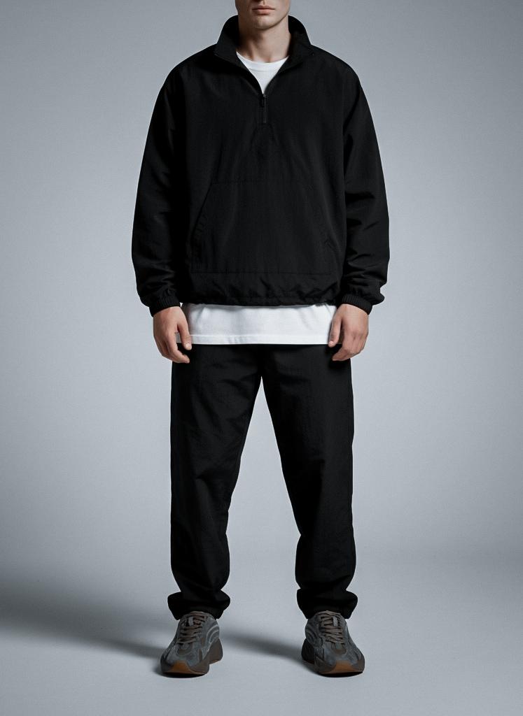 68deadb64a8f02f234b5 Мужской Базовый Свободный Черный Спортивный Костюм Плащевка - Анорак + Штаны