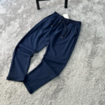 Мужские Широкие Синие Спортивные Штаны Прямого Кроя с Резинкой в Поясе