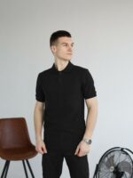 Мужская Базовая Хлопковая Черная Футболка Поло с Воротником
