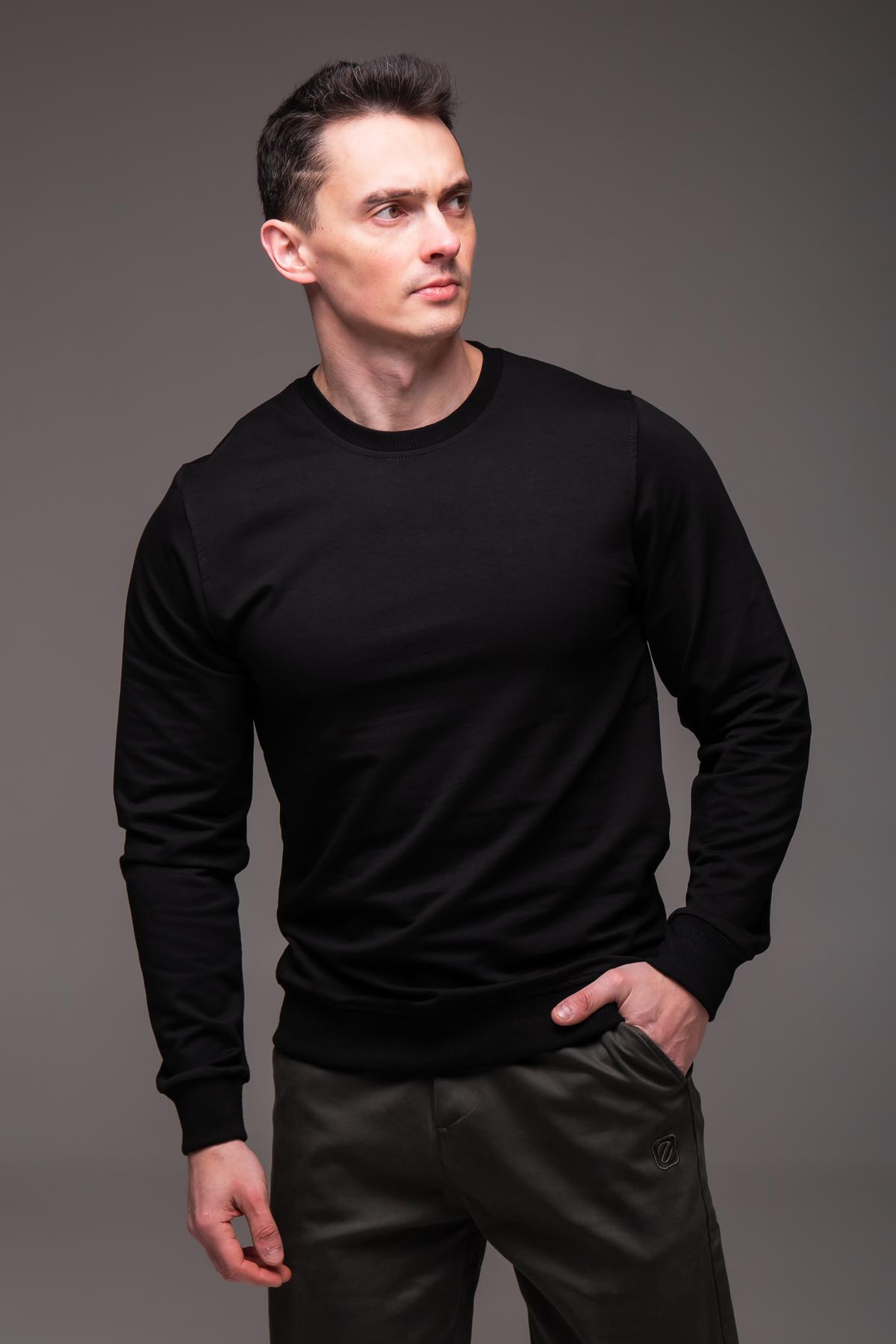 8bc0809411720bee671f Мужской Базовый Черный Свитшот Свободного Кроя