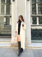 Женский Длинный Пушистый Молочный Кардиган Свободного Кроя