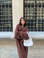 Женский Длинный Пушистый Коричневый Кардиган Свободного Кроя