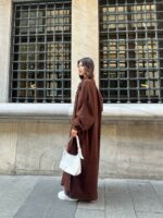 Женский Длинный Пушистый Коричневый Кардиган Свободного Кроя