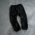 Мужские Широкие Черные Спортивные Штаны Плащевка с Кантом