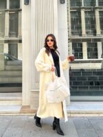 Женский Длинный Пушистый Молочный Кардиган Свободного Кроя