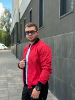 Мужской Демисезонный Водоотталкивающий Красный Бомбер - Куртка Ветровка на Молнии