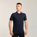 Мужская Базовая Хлопковая Темно-Синяя Футболка Поло с Воротником