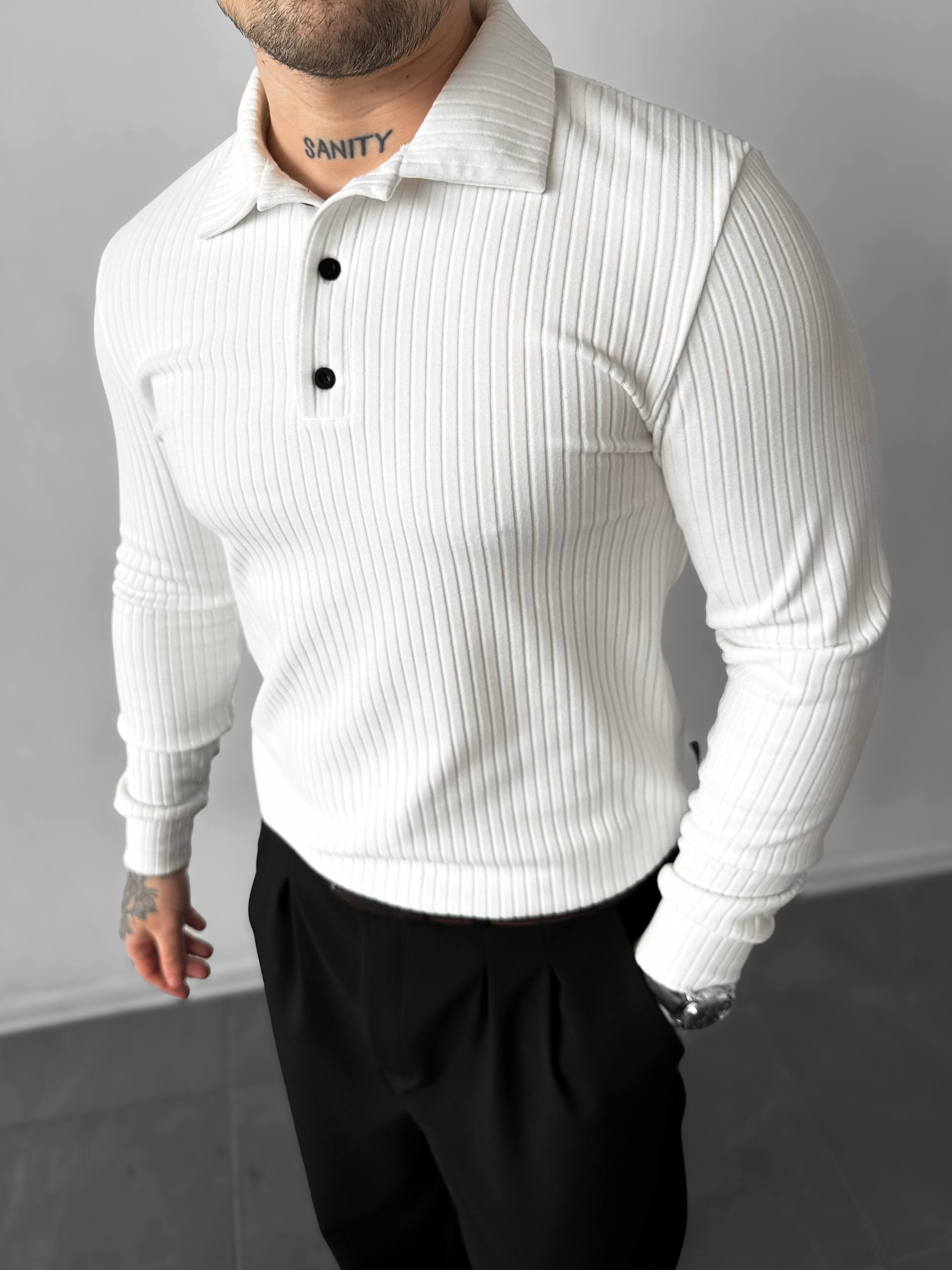 photo_2026-02-28_15-30-10 Мужская Классическая Базовая Белая Кофта Поло в Рубчик