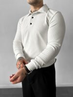 Мужская Классическая Базовая Белая Кофта Поло в Рубчик
