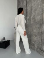 Женский Нежный Белый Костюм Двойка - Кардиган с Кружевом + Штаны Палаццо