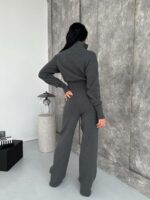 Женский Трикотажный Графитовый Костюм Кофта Штаны - Базовый Свободный на Молнии