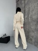 Женский Трикотажный Молочный Костюм Кофта Штаны - Базовый Свободный на Молнии