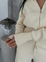 Женский Трикотажный Молочный Костюм Кофта Штаны - Базовый Свободный на Молнии