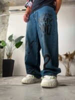 Мужские Широкие Синие Джинсы Баллоны - Объемные с Принтами