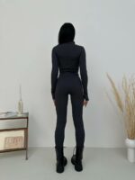 Женский Облегающий Графитовый Комбинезон в Рубчик - Утепленный на Флисе