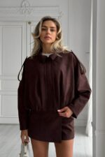 Женский Замшевый Коричневый Бомбер Свободного Кроя - Легкая Демисезонная Куртка