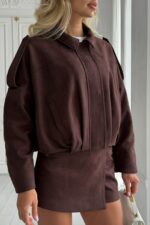 Женский Замшевый Коричневый Бомбер Свободного Кроя - Легкая Демисезонная Куртка