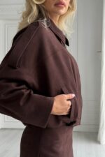 Женский Замшевый Коричневый Бомбер Свободного Кроя - Легкая Демисезонная Куртка