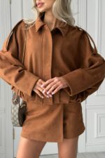 Женский Замшевый Бомбер Кэмел Свободного Кроя - Легкая Демисезонная Куртка