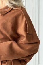 Женский Замшевый Бомбер Кэмел Свободного Кроя - Легкая Демисезонная Куртка