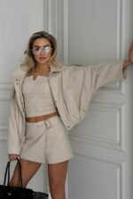 Женский Замшевый Бежевый Бомбер Свободного Кроя - Легкая Демисезонная Куртка