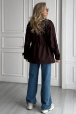 Женская Демисезонная Коричневая Куртка Джуна - Удлиненная с Кулисками на Талии