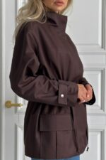 Женская Демисезонная Коричневая Куртка Джуна - Удлиненная с Кулисками на Талии