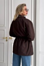 Женская Демисезонная Коричневая Куртка Джуна - Удлиненная с Кулисками на Талии